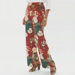 2/$30 Chico's Floral Print Pullon Palazzo Flared Pants High Rise Brown 12P #BAG6
